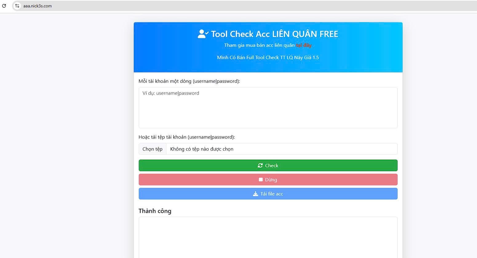 Mã Nguồn Tool Check Thông Tin Liên Quân